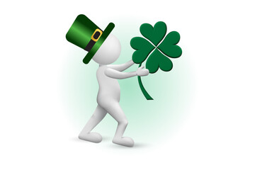 3D man with a Shamrock- clover symbol of March St. Patrick's Day. Vector icon graphic image design