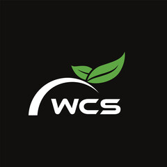 WCS letter nature logo design on black background. WCS creative initials letter leaf logo concept. WCS letter design.