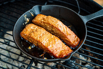 grilled salmon in the pan
