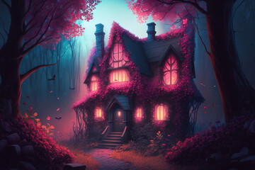 Witch house in a forest, generative AI, wallpaper