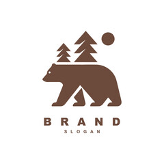 Silhouette bear with pine tree logo design