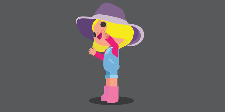 Vector Illustration Of  Kids woman happy and fun spaek wow cartoons kids.