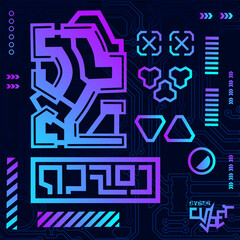 Cyberpunk design with dark background. Abstract technology vector illustration.