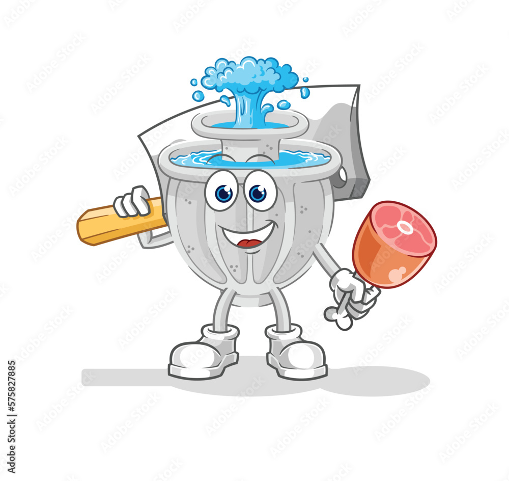 Sticker water fountain Butcher illustration. character vector