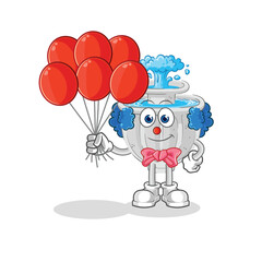 water fountain clown with balloons vector. cartoon character