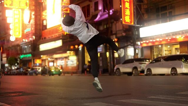Cool Young Man Breakdancing In Bangkok