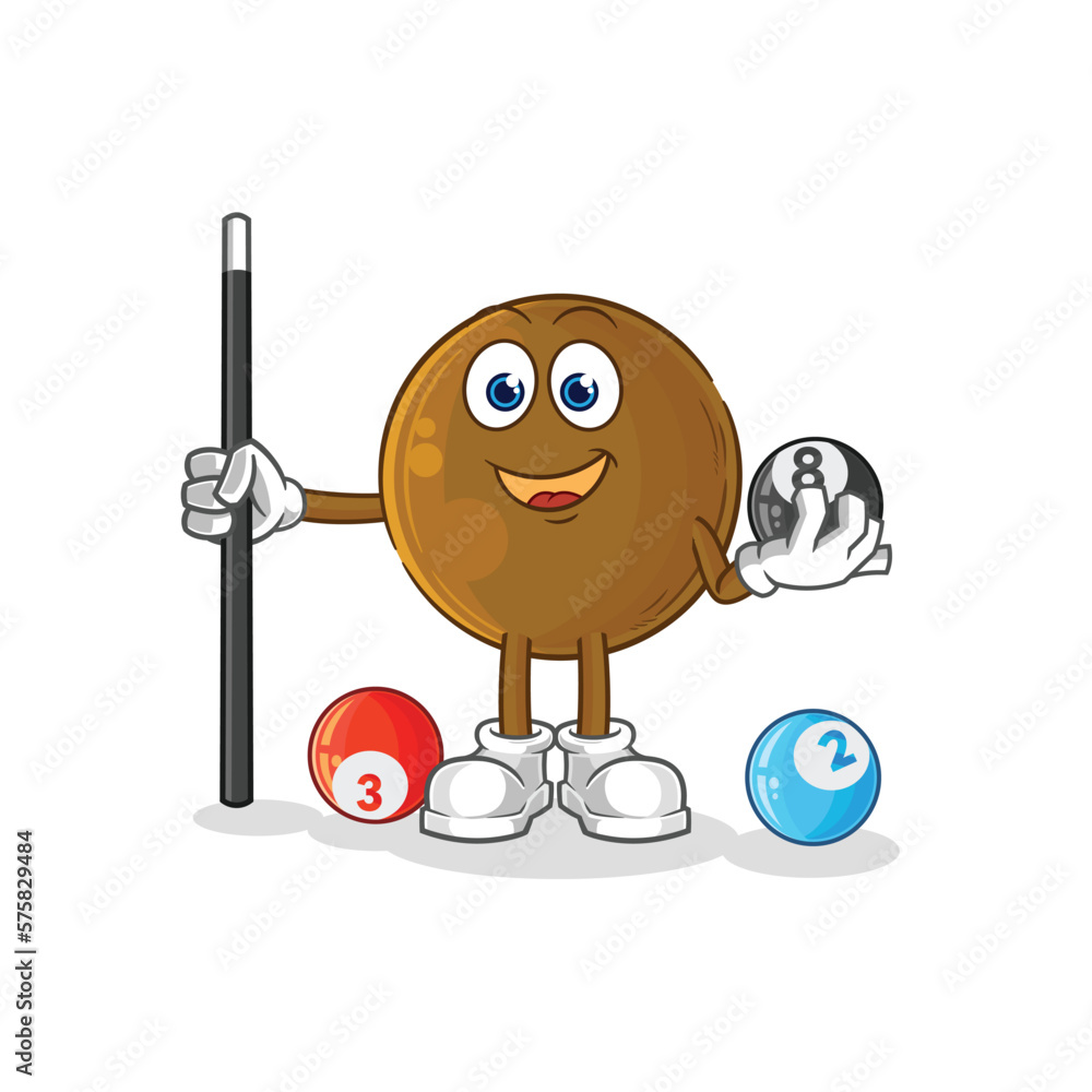 Canvas Prints avocado stone plays billiard character. cartoon mascot vector