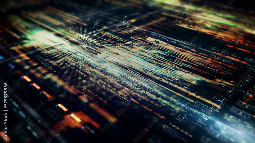 Aufkleber Advanced data matrix telemetry, meta, metaverse, and encrypt source code database numbers simulation in cyber space environment for head up display background