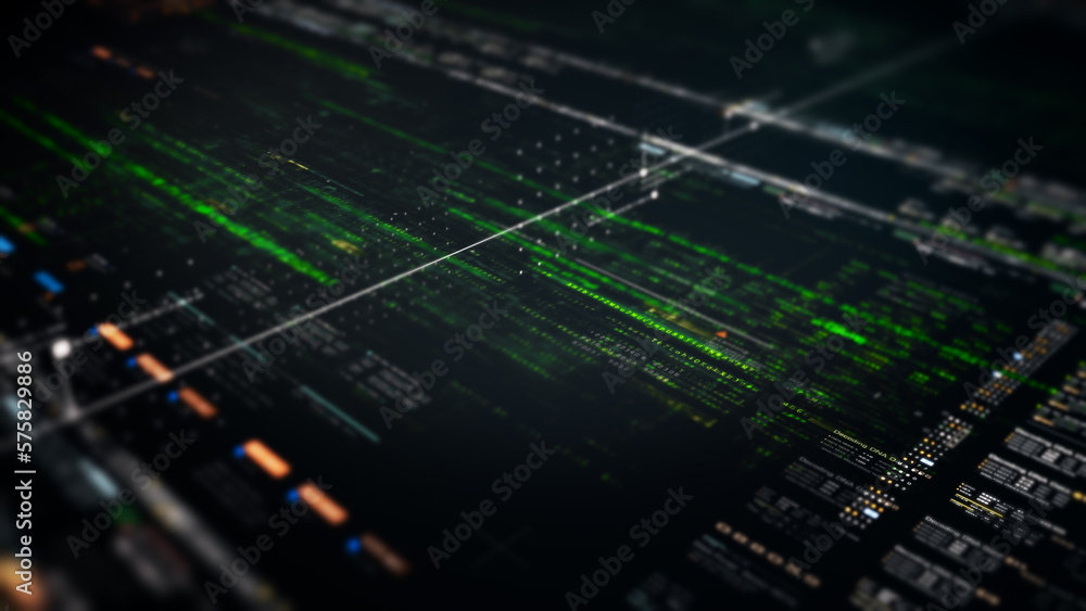 Fototapete Advanced data matrix telemetry, meta, metaverse, and encrypt source code database numbers simulation in cyber space environment for head up display background