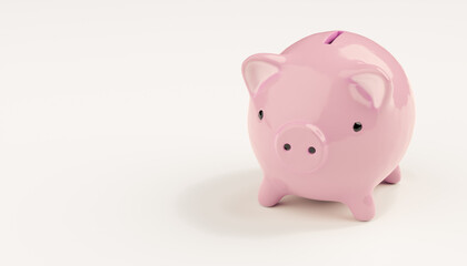 Pink ceramic piggy bank isolated on white. Target investment goals. Economy, Funds, Savings, budgeting, financial planning. 3d rendering