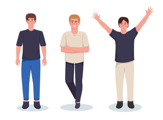 set of character man in casual wear in various movements vector illustration
