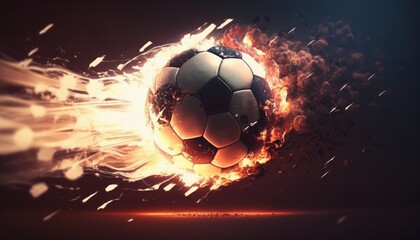 Fototapeta premium Fire on the Field: A Cinematic Soccer Gallop Motion Shot Sport Action Football Fire, Generative AI.