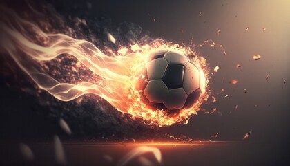 Fire on the Field: A Cinematic Soccer Gallop Motion Shot Sport Action Football Fire, Generative AI.