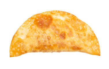 Cheburek from dough and minced meat on a white background. Close-up