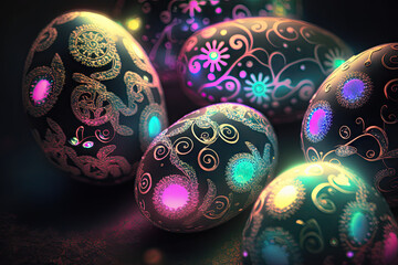 Glowing Ornate Easter Egg in Neon Colors