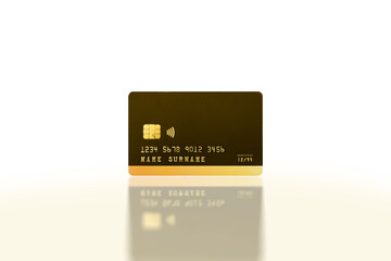 Credit card isolated on white background with reflection, Business and financial concept, 3D render illustration.