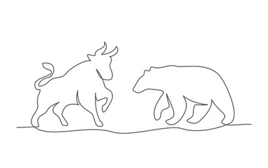 Stock market One line drawing on white background