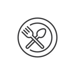 Plate with fork and spoon line icon