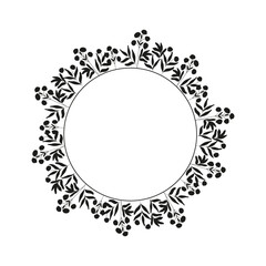 Silhouette of wreath of field herbs and plants. Black  round frame isolated on white background.