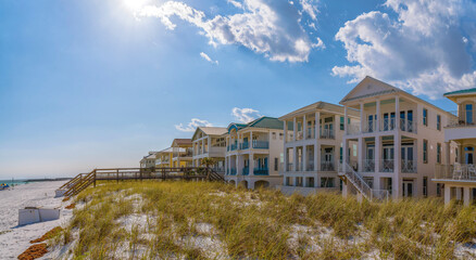 Beautiful seafront houses overlooking the scenic beach in Destin Florida. The waterfront homes...