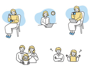 おうちのイラスト(リラックス、おうち時間、仕事、副業、家族)