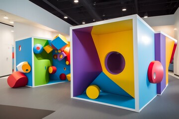 creative and playful space that stimulates innovation and productivity with colourful accents and interactive art installations (AI Generated)