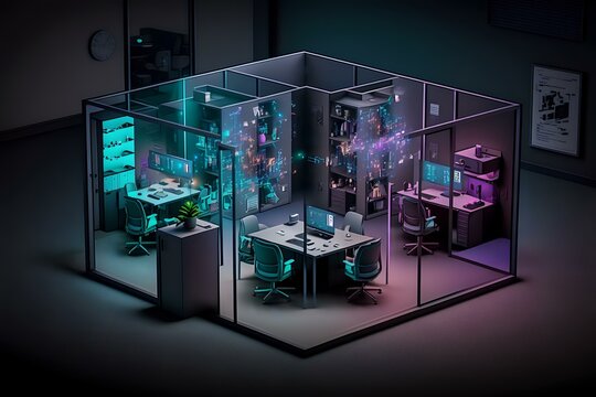 hybrid and connected space that enables seamless collaboration between remote and onsite coworkers using holograms, virtual reality or augmented reality (AI Generated)