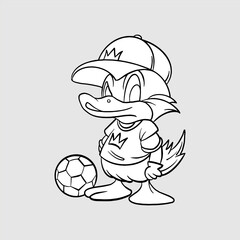 Coloring ball mascot with duck character wearing a hat
