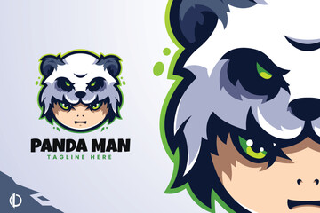 Panda Man - Mascot & Esport logo template, All elements in this template are editable