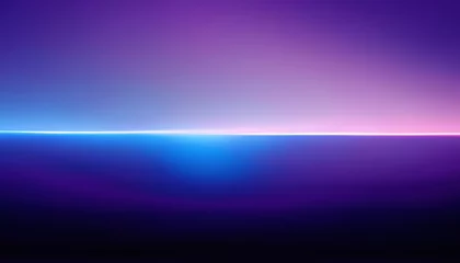 Fotobehang Skyline graphic design. Digital illustration. Halo wallpaper. Dark violet background with luminous shining light glare horizon line lens flare. © Larisa