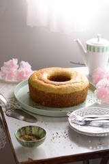 cup of tea and cake on the table