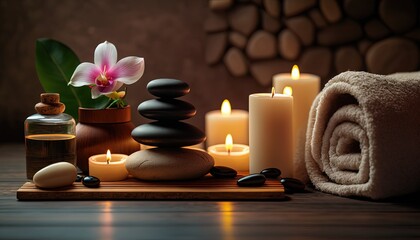 Fototapeta na wymiar zen spa with aroma oil product in peaceful atmosphere, Generative Ai