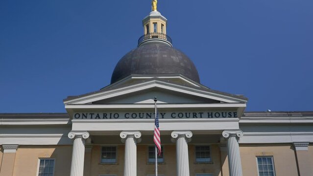 Titt up and front of the Beautiful Ontario County Courthouse in Canandaigua, New York near Canandaigua Lake.
