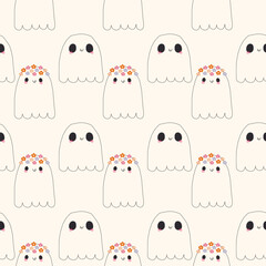 cute halloween ghost seamless pattern repeat print background. Vector illustration. seamless pattern with ghosts. halloween cute illustration for kids textile,holiday.