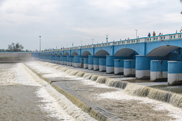 Perfect view of Kallanai Dam . One of the world's oldest dams. The Kaveri River water flows on...