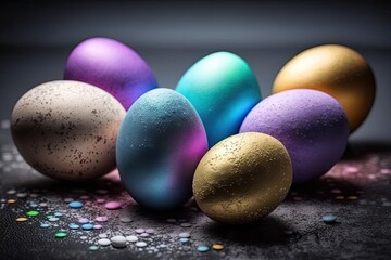 colorful easter eggs. Generative AI.