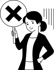 Female Entrepreneur holding a Wrong Mark Sign and Feeling Disappointed Business
