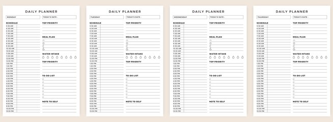 Daily Personal Planner Bundle. Minimalist planner pages templates.