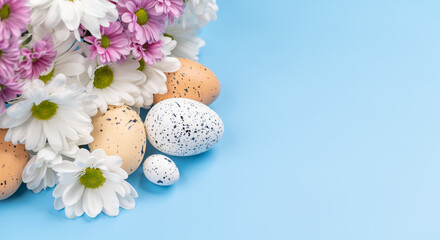 Easter eggs and flower bouquet