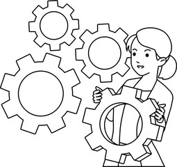Female Entrepreneur Holding Gear is like the Importance of Various Parts of the Organization Business
