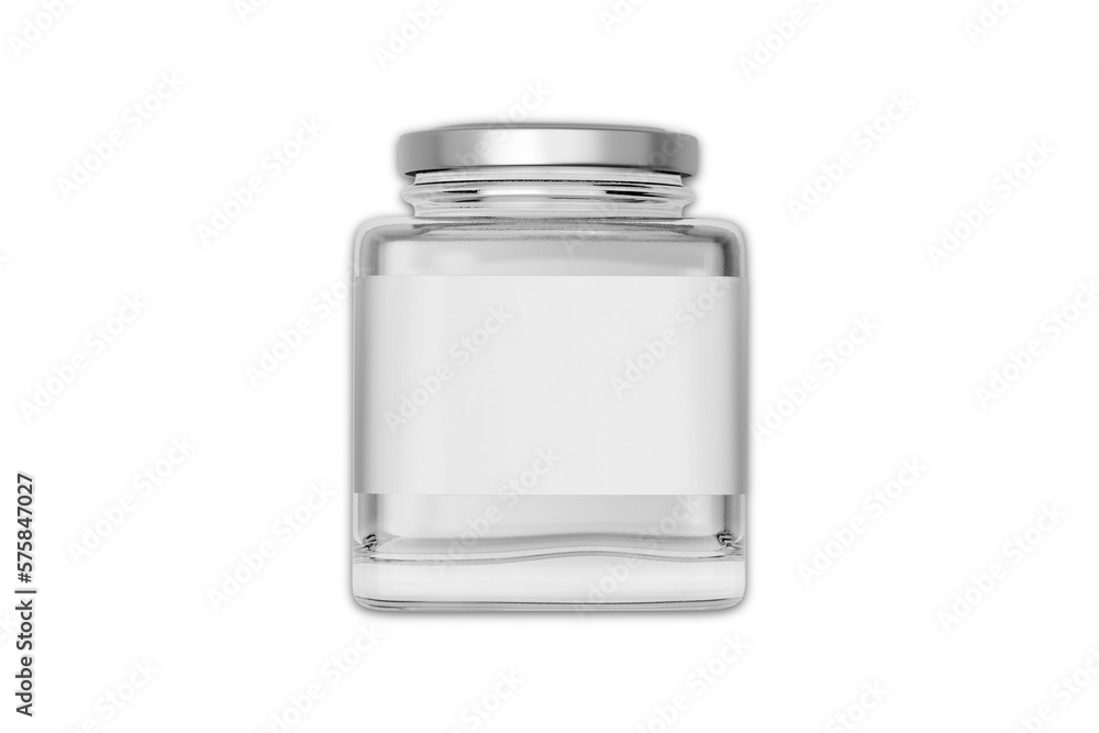 Poster glass jar for canning and conservation. square shape with right angles. with closed and open lid.bla