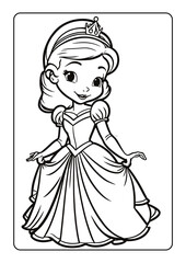 Coloring book page for girl children with cute queen princes unicorn mermaid vector illustration fantasy theme