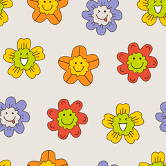 Fototapeta premium Smiling flower, abstract personage, mascot design, funny face, cute icon