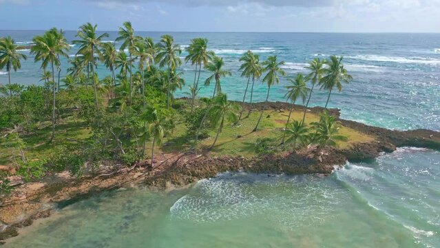 Los Coquitos beach, Cabrera in Dominican Republic. Aerial orbiting