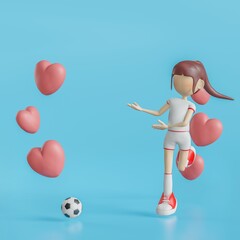 Soccer Cartoon Character Girl Poses 3d rendering