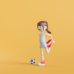Soccer Cartoon Character Girl Poses 3d rendering