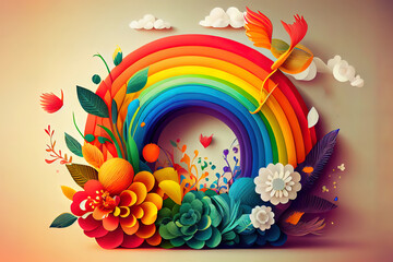Obraz premium Colorful surreal rainbow illustration. Generative Ai