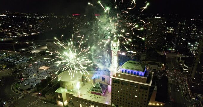Flying Overhead Mississauga Clocktower Fireworks Canada Day Celebration