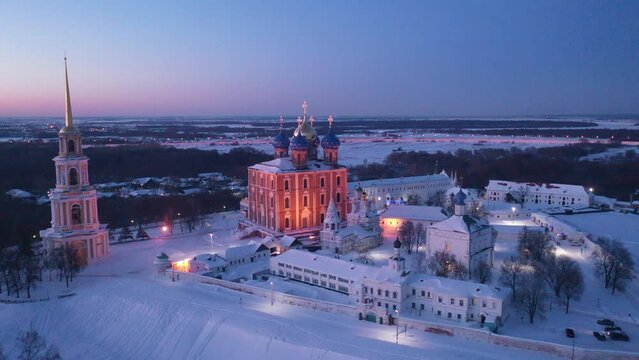  Aerial view of the Kremlin with Assumption Cathedral in the city of Ryazan. Russia