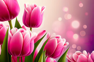 Fototapeta premium Awesome Pink tulips floral background, Background with copy space, realistic. Generative Ai